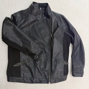 Black Studded Faux Leather Biker Jacket